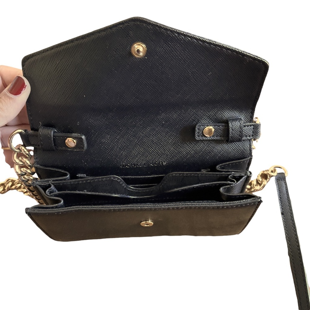 Michael Kors Crossbody Wallet Purse - Black with Gold Hardware - Picture 4 of 6